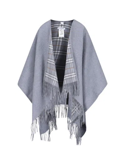 Burberry Reversible Merino Wool Poncho With Multicolor Check Pattern In Gray