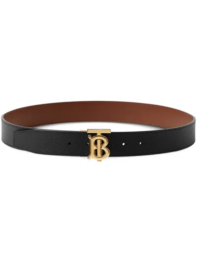 Burberry Reversible Monogram-buckle Leather Belt In Schwarz