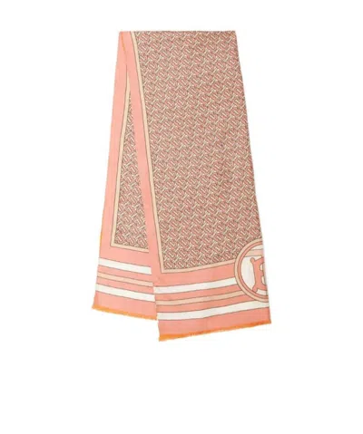 Burberry Reversible Monogram-print Silk Scarf In Pink