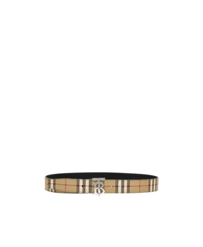 Burberry Reversible Monogram Vintage-check Belt In Nude