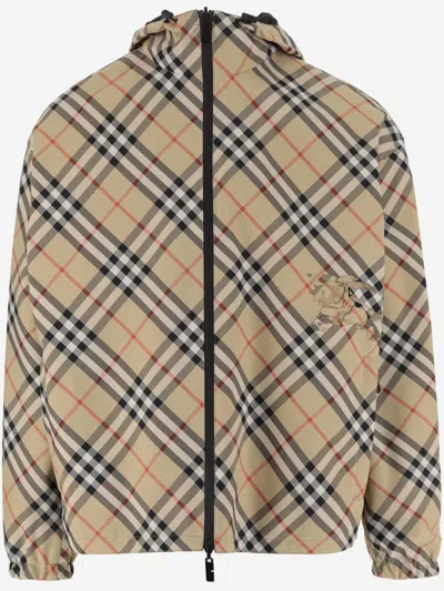Burberry Traditional Check Nylon Jacket With Ekd Detail In Burgundy