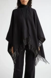 Burberry Reversible Open Front Wool Cape In Black/ Calico Ip Chk