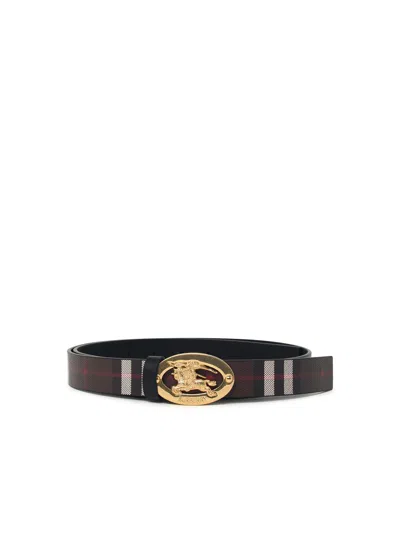 Burberry Reversible Oval Check Belt In Chocolate Brown Cotton Blend