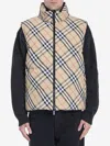 Burberry Beige Sleeveless Vest With All-over Check Motif In Tech Fabric Man In Beige