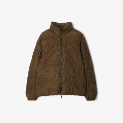 Burberry Reversible Paisley Nylon Puffer Jacket In Olive
