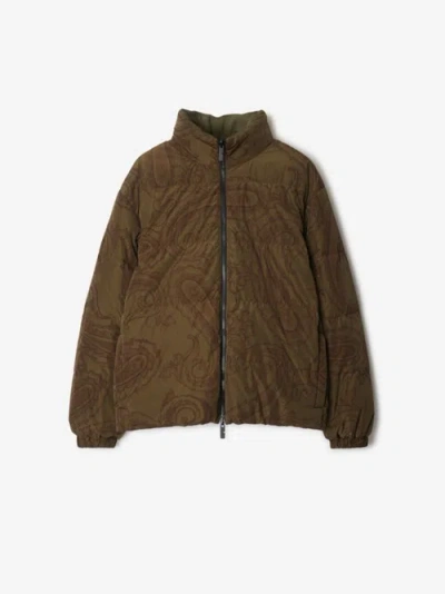 Burberry Reversible Paisley Nylon Puffer Jacket In Olive