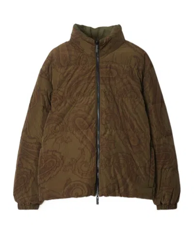 Burberry Reversible Paisley Nylon Puffer Jacket In Olive