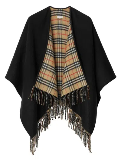 Burberry Reversible Plaid Cape In Black