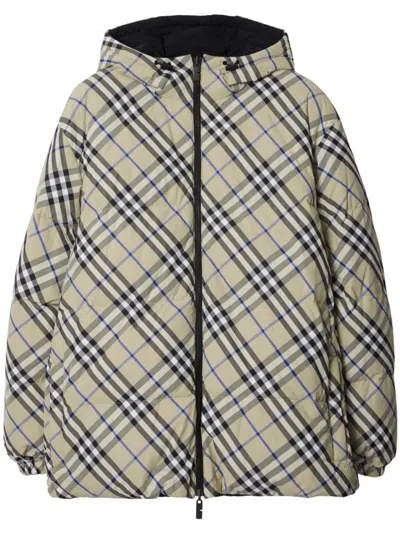 Burberry Checked Reversible Hooded Jacket In Gray