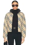 Burberry Woman Printed Nylon Reversible Down Jacket In Sand Ip Check