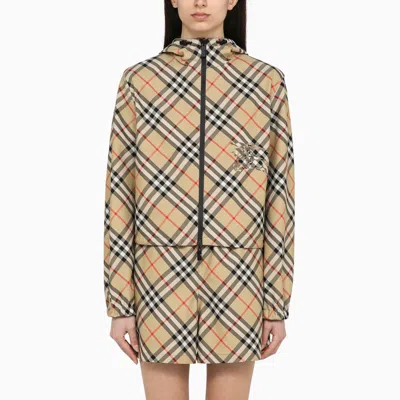 Burberry Reversible Sand-coloured Cropped Jacket With Check Pattern In Beige