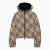 BURBERRY BURBERRY REVERSIBLE SAND-COLOURED CROPPED JACKET WITH CHECK PATTERN