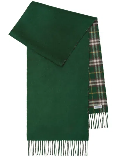 Pre-owned Burberry Reversible Vintage Check Cashmere Scarf In Ivy In Green