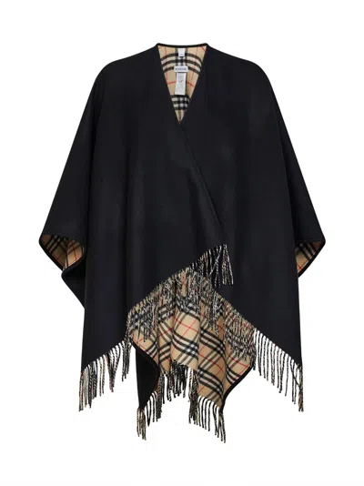 Burberry Reversible Wool Cape In Black