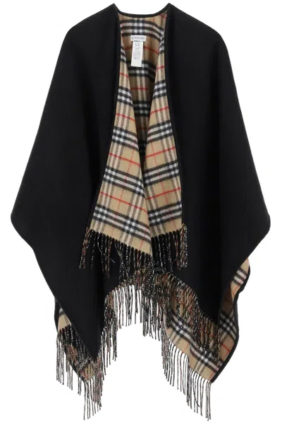 Burberry Reversible Wool Cape/pon In Black