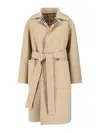 Burberry Waist Belted Check Pattern Long Jacket In Neutral