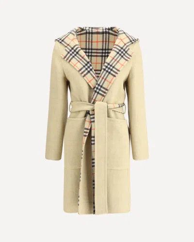 Burberry Women Reversible Wool Robe Coat In Neutral