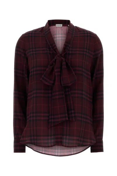 Burberry Rhiannon Silk Shirt With Check Print And Soft Bow Scarf In Brown