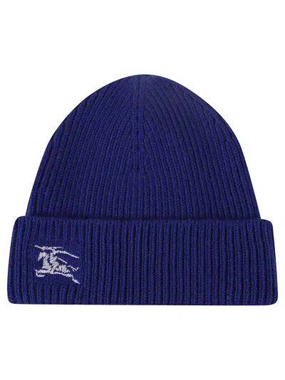 Burberry Ribbed Cashmere Beanie With Folded Cuff In Blue