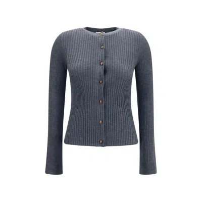 Burberry Ribbed Cashmere Cardigan In Blue