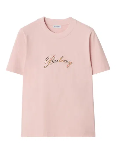 Burberry Ribbed Collar Logo T-shirt With Embroidered Chest Lettering In Multi
