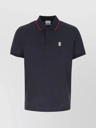 Burberry Ribbed Collar Polo Shirt With Short Sleeves In Gray