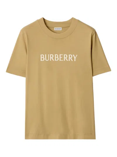 Burberry Ribbed Cotton Logo T-shirt - Regular Fit In Beige