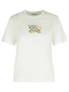 Burberry Ribbed Cotton T-shirt With Equestrian Motif And Logo Patch In Multi