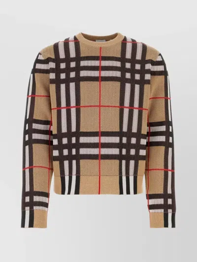BURBERRY RIBBED CREW-NECK PIQUET SWEATER WITH EMBROIDERED ACCENTS