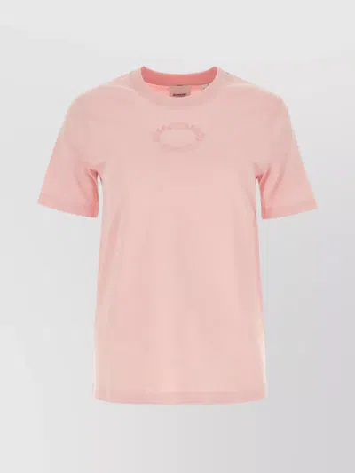 Burberry Ribbed Crew-neck Short Sleeve Cotton T-shirt In Pink