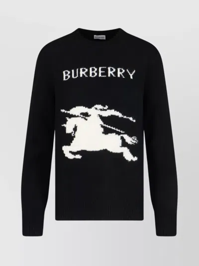 Burberry Ribbed Crewneck Knitwear Graphic Design In Black