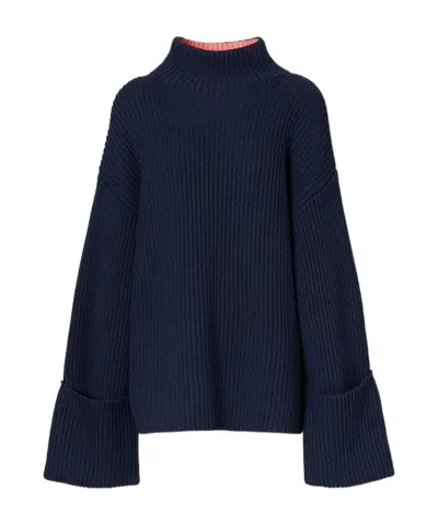 Burberry Ribbed-knit Bell-sleeve Jumper In Blue