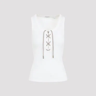 Burberry Ribbed Knit Sleeveless Fitted Tank Top With Front Check Closure In White