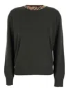 Burberry Ribbed-neck Sweater With Distinctive Check Detail In Black
