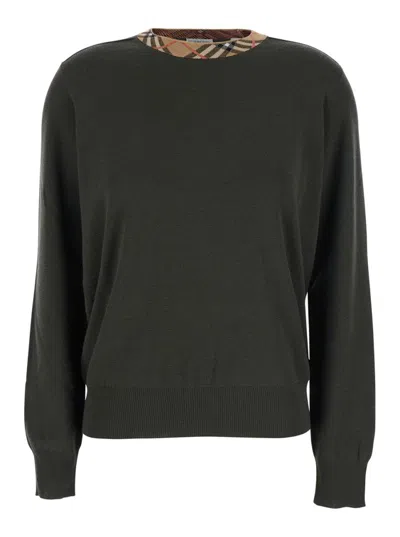 Burberry Ribbed-neck Sweater With Distinctive Check Detail In Black