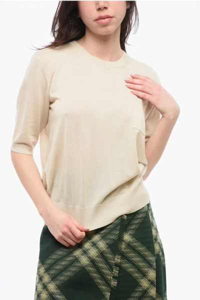 Burberry Ribbed Silk Blend Top With Argyle Pattern In Neutral