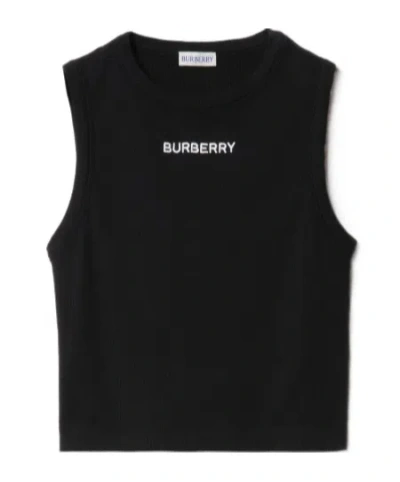 Burberry Ribbed Stretch Cotton Tank Top In Black
