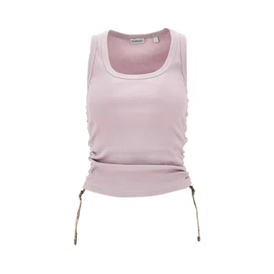 Burberry Ribbed Tank Top With Check Ribbons In Purple