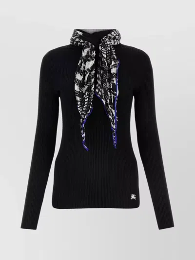 BURBERRY RIBBED TEXTURE SWEATER SCARF DETAIL