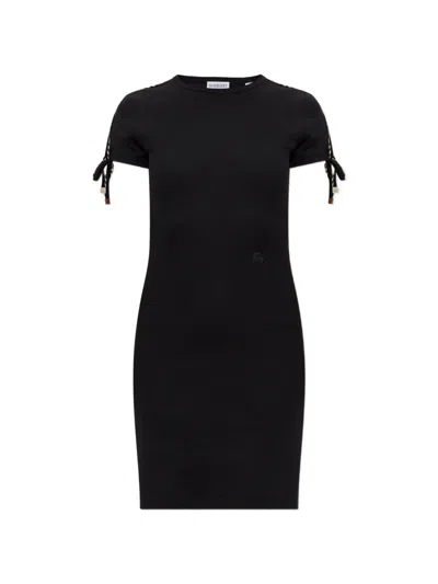 Burberry Ribbed-knit Tie-detail Mini Dress In Black