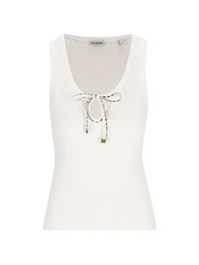 Burberry Ribbed-knit Tie-fastening Top In Neutral