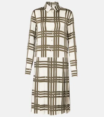 Burberry Ribbon Check Silk Shirt Dress In Swamp Ip Pattern