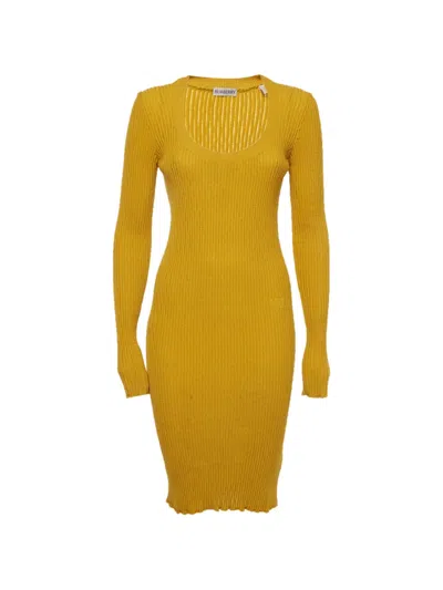 Pre-owned Burberry Rib-knit Midi Dress In Yellow