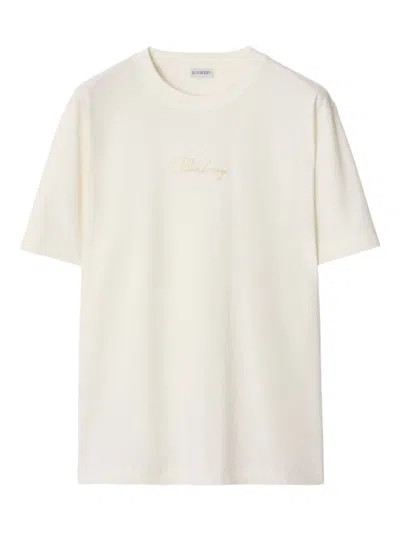 Burberry Rib-knit Neckline T-shirt With Embroidered Lettering In White