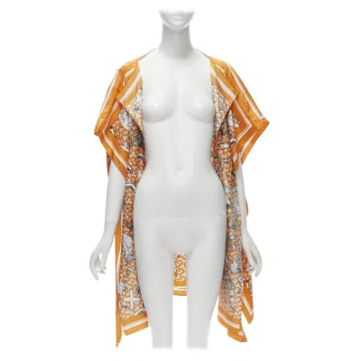 Pre-owned Burberry Riccardo Tisci Marine Tb Monogram 100% Silk Orange Scarf Jacket