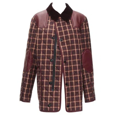 Pre-owned Burberry Riccardo Tisci Reversible Burgundy Check Leather Patch Jacket Xs In Red