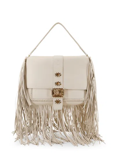 Burberry Rider Leather Handbag With Metal Equestrian Knit Logo In Neutral