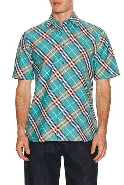 Burberry Short-sleeved Cotton Shirt T-shirt Light Blue In Green