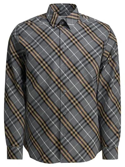 Burberry Robert Check Casual Shirt Long Sleeves In Gray