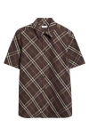 Burberry Robert Check Short Sleeve Cotton Button-up Shirt In Brown